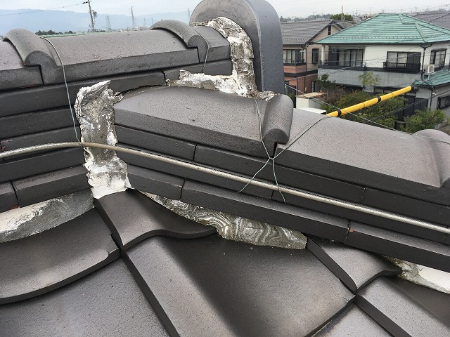 棟繋ぎ漆喰の状態確認